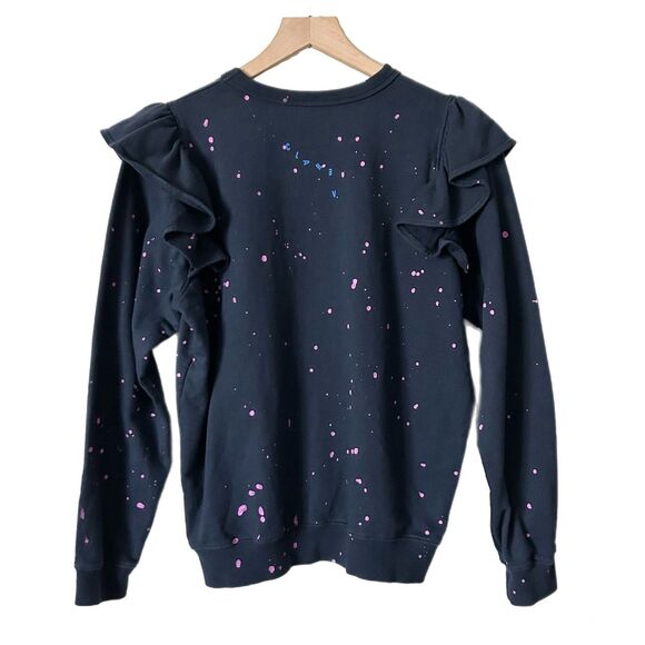 Clare V. Ruffle Sweatshirt in Navy Lavender Splash Size Small - Picture 4 of 7